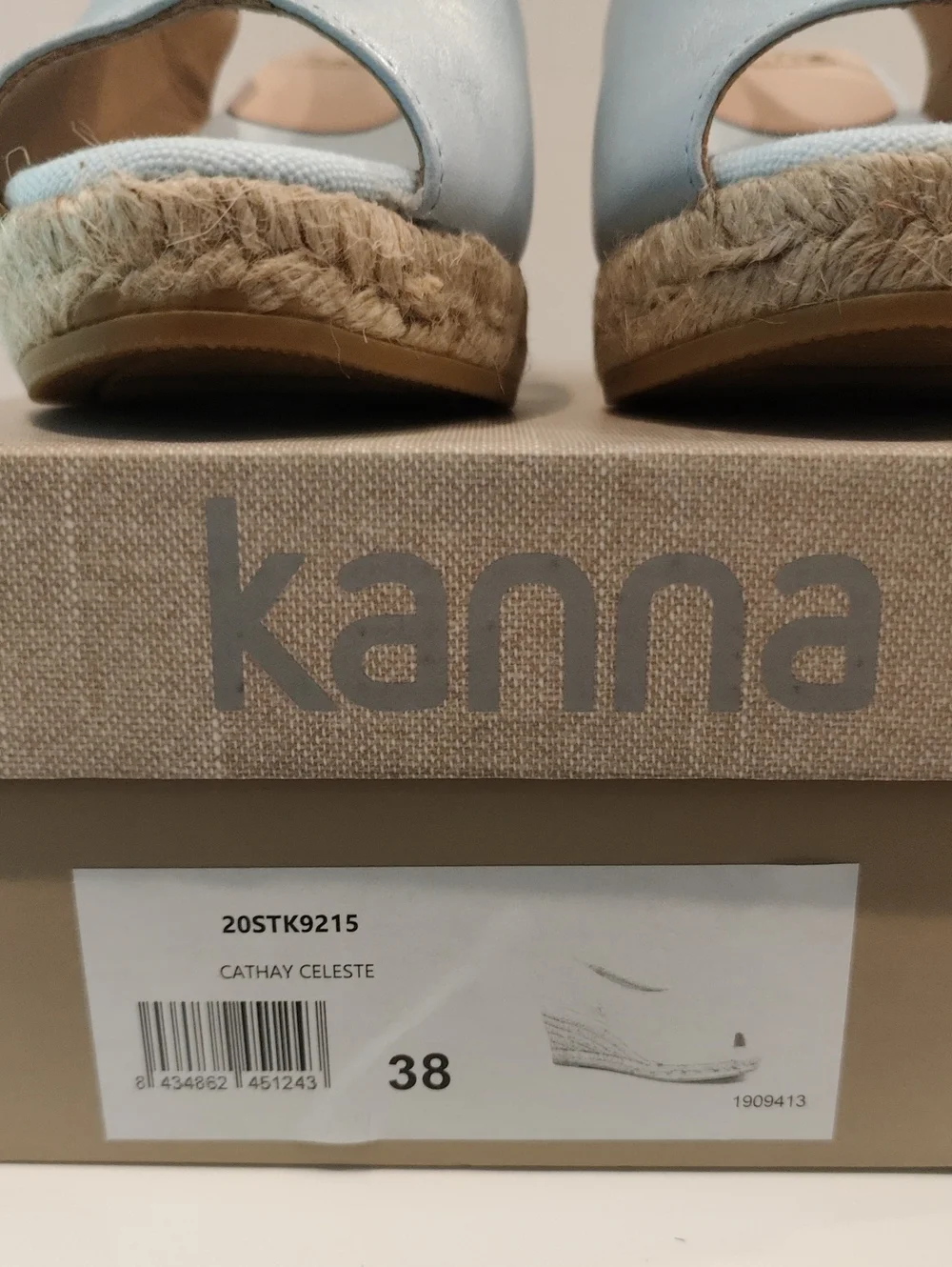 Kanna Light Blue Espadrille Wedge Slingback Peep-Toe Sandals.  Size 38/7.5